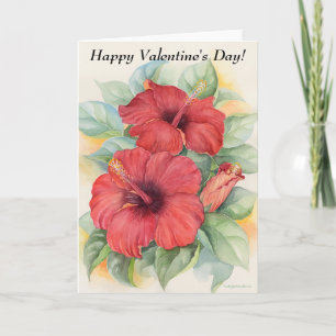 Modern Red Floral Hibiscus Valentine's Day Holiday Card