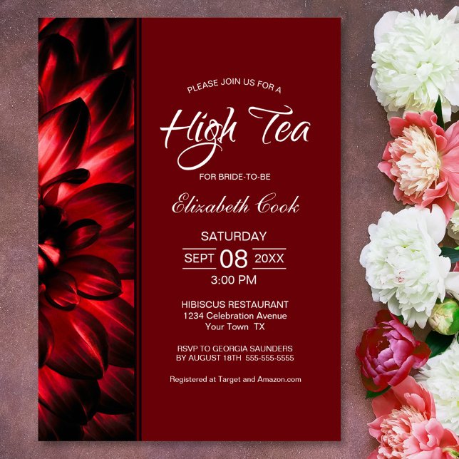 Modern Red Floral High Tea Bridal Shower Invitation (Creator Uploaded)