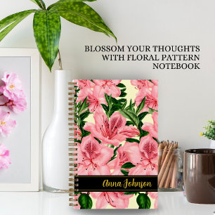 Modern Red Floral Pattern Personalised Name Notebook