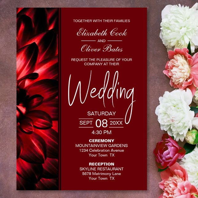 Modern Red Floral Wedding Invitation (Creator Uploaded)