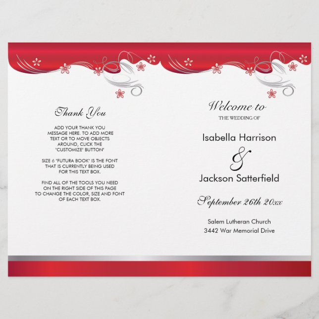 Modern Red Floral Wedding Program (Front)