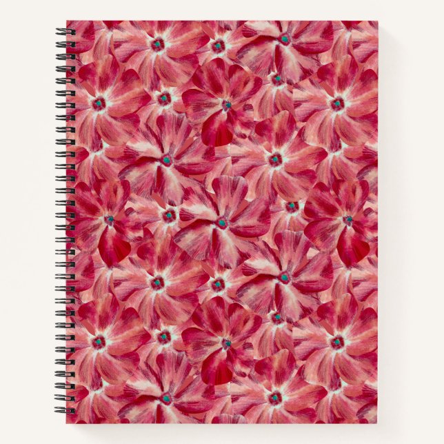 Modern Red Flowers Watercolor Floral Pattern Notebook (Front)