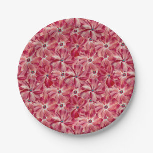 Modern Red Flowers Watercolor Floral Pattern Paper Plate
