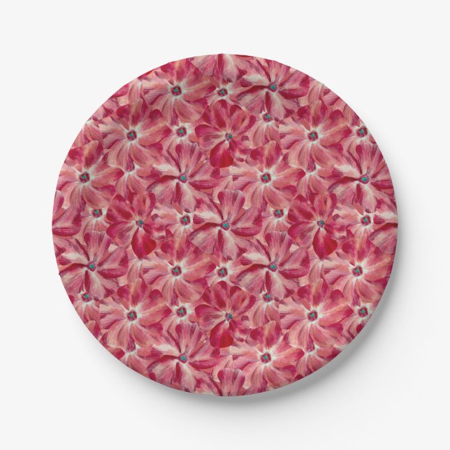 Modern Red Flowers Watercolor Floral Pattern Paper Plate (Front)