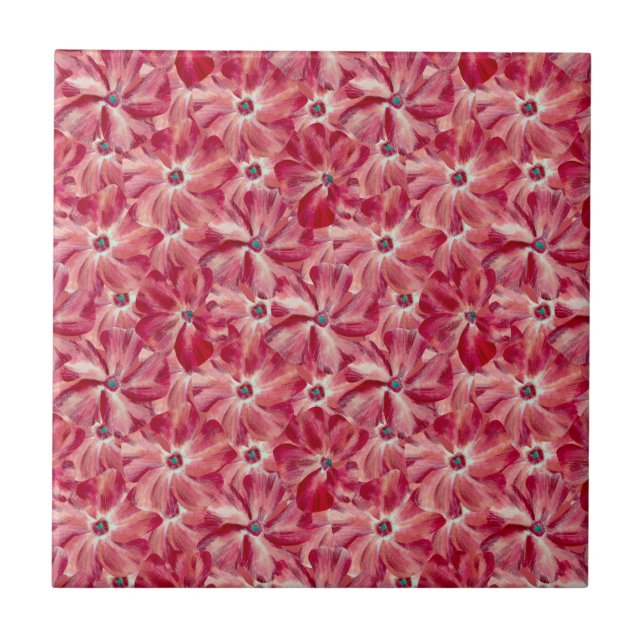 Modern Red Flowers Watercolor Floral Pattern Tile (Front)