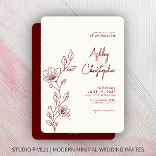 Modern Red Foliage Outline All-in-One Wedding Invitation