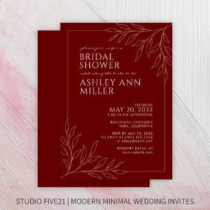 Modern Red Foliage Outline Wedding Bridal Shower Invitation