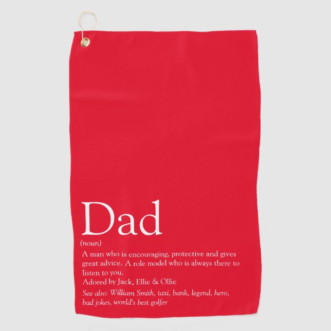 Modern Red Fun Cool Dad Daddy Father Definition Golf Towel (Front)