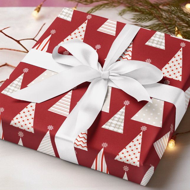 Modern Red Geometric Christmas Tree Pattern Wrapping Paper (Creator Uploaded)