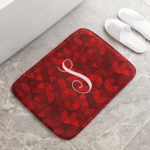 Modern Red Geometric Triangles Custom Monogram Bath Mat