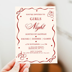 Modern Red Girls Night Dinner Party Invitation