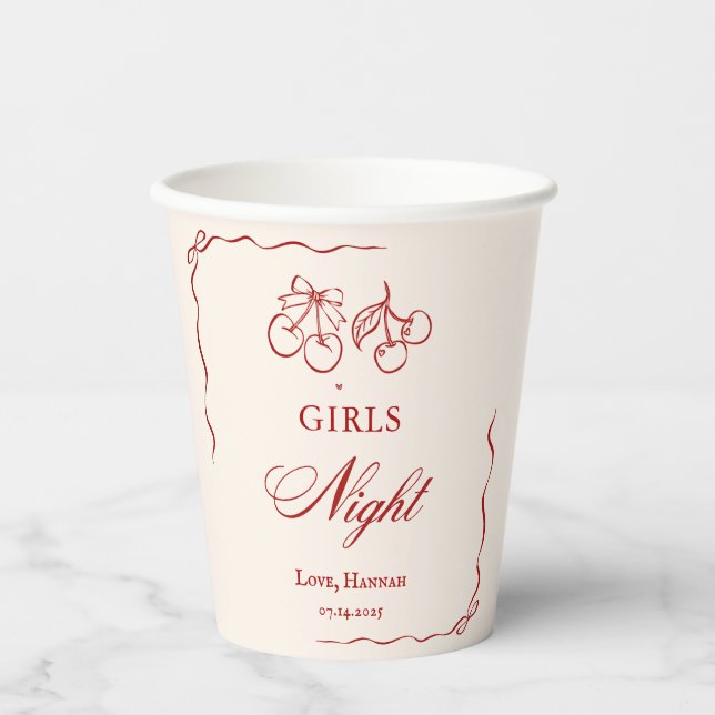 Modern Red Girls Night Dinner Party Paper Cups (Front)