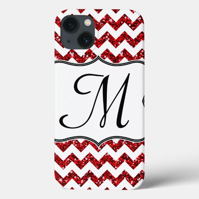 Modern Red Glitte Chevron Girly Monogram IPAD Case (Back)