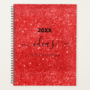 Modern red glitter script name  planner