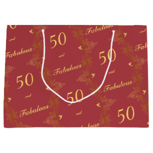 Modern Red Gold 50 Fabulous Birthday Large Gift Bag