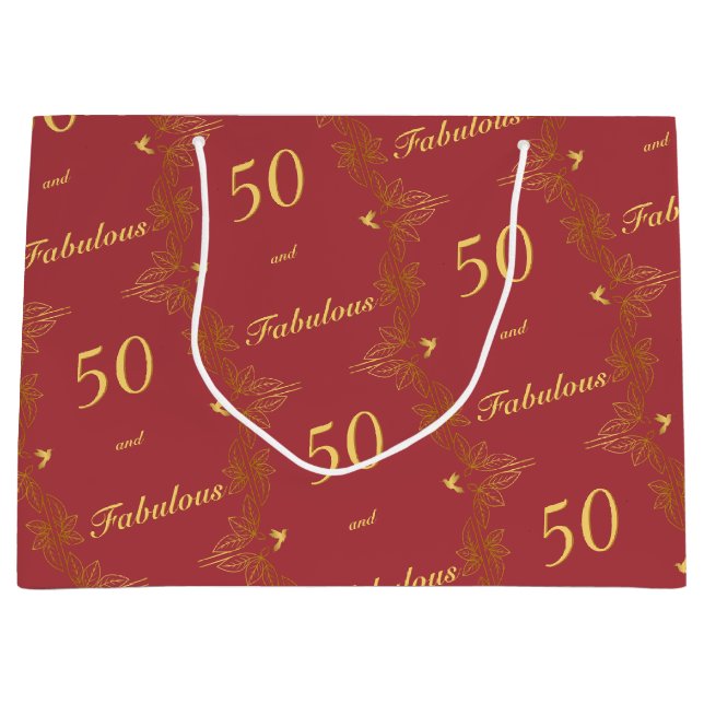Modern Red Gold 50 Fabulous Birthday  Large Gift Bag (Front)
