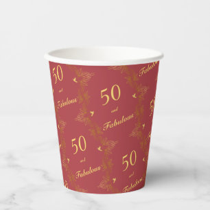 Modern Red Gold 50 Fabulous Birthday Paper Cups