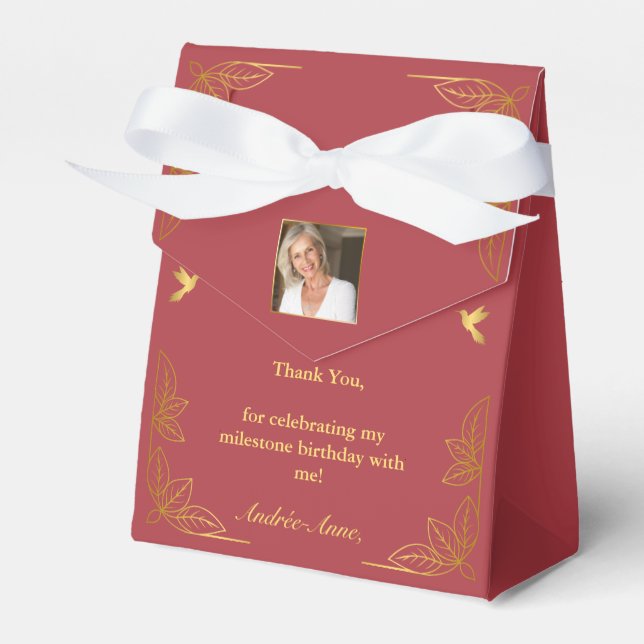 Modern Red Gold 50 Fabulous Birthday Photo Favour Box (Front Side)
