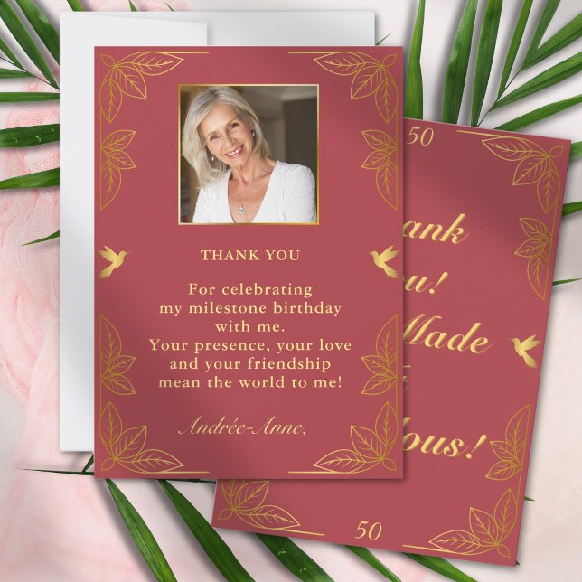 Modern Red Gold 50 Fabulous Birthday Thank You Card (Creator Uploaded)