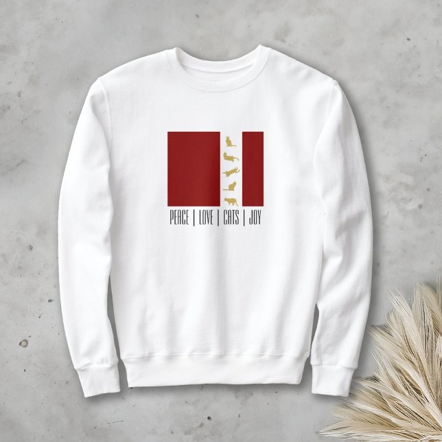 Modern Red Gold Cat Christmas Sweatshirt (Creator Uploaded)