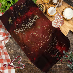 Modern Red Gold Christmas Tree Tea Towel