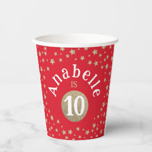 Modern Red Gold Glitter Galaxy Stars Birthday  Paper Cups