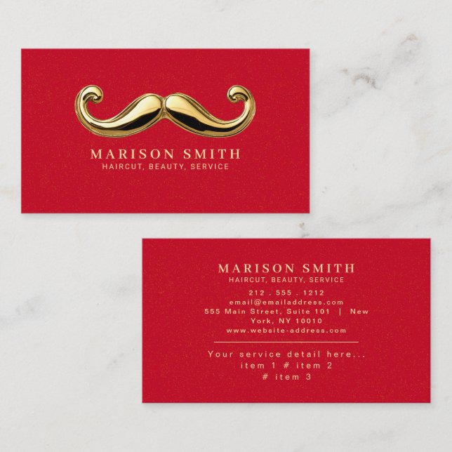 Modern Red & Gold Hair Stylist Business Card (Front/Back)