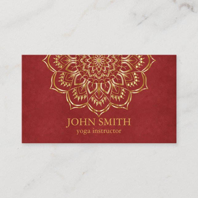 Modern Red & Gold Mandala Yoga Instructor  Business Card (Front)