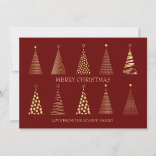 Modern Red & Gold Personalised Christmas Tree Holiday Card