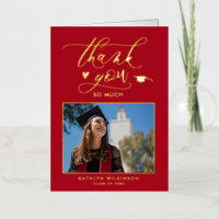 Modern Red Gold Script Graduation Thank You
