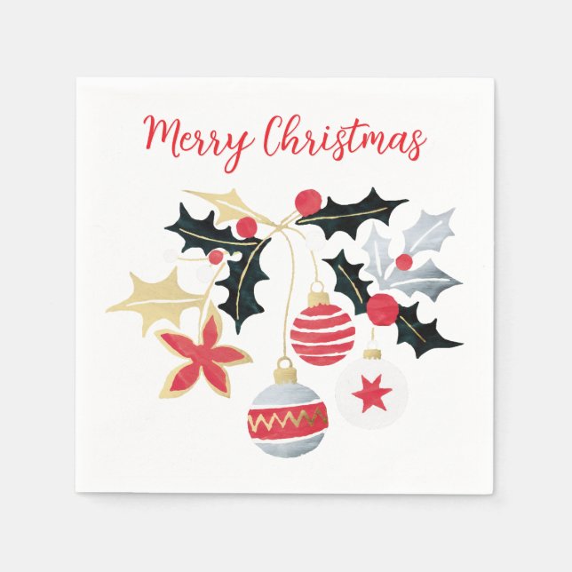 Modern Red Gold & Silver Christmas Ornaments Napkin (Front)