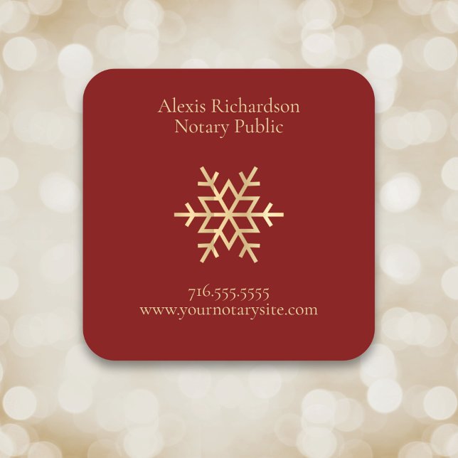 Modern Red Gold Snowflake Notary Holiday Marketing Square Sticker (Creator Uploaded)