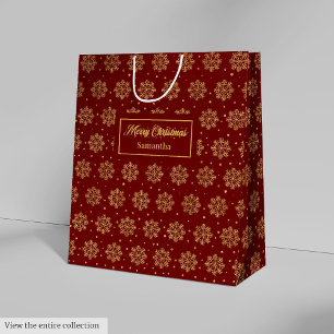 Modern Red Gold Snowflakes Christmas Gift Bag
