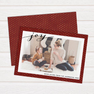 Modern Red Gold Snowflakes Elegant Script Simple Holiday Card