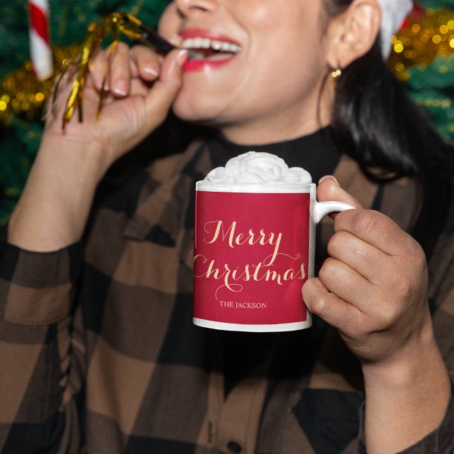 Modern Red  & Gold Typography Merry Christmas  Coffee Mug (Creator Uploaded)