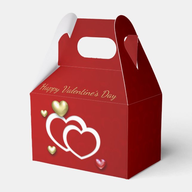 Modern Red Gold Valentine Hearts Favour Box (Front Side)