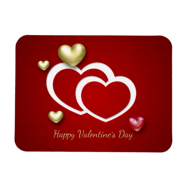 Modern Red Gold Valentine Hearts Magnet (Horizontal)
