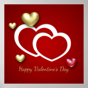 Modern Red Gold Valentine Hearts Poster