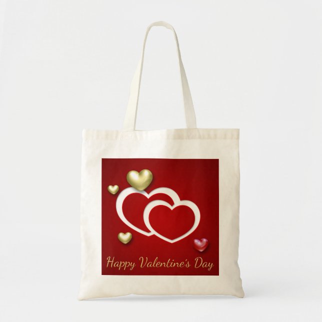 Modern Red Gold Valentine Hearts Tote Bag (Front)