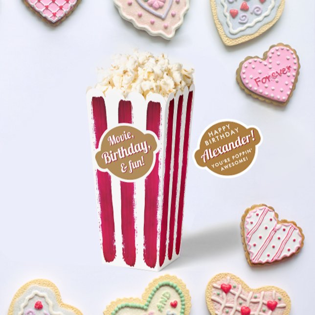 Modern Red Gold White Stripe Popcorn Movie Paint Favour Box (Creator Uploaded)