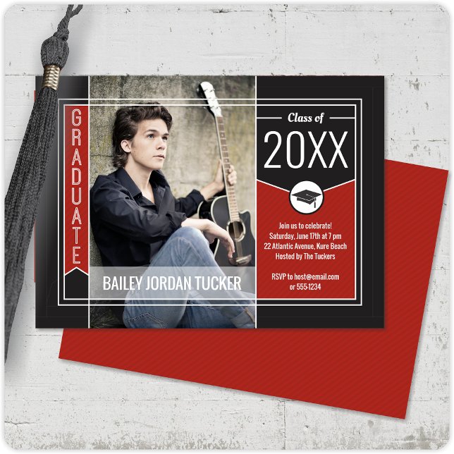 Modern Red Graduate Photo Graduation Invitation (Creator Uploaded)