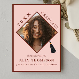 Modern Red Graduation Cap Photo Announcement