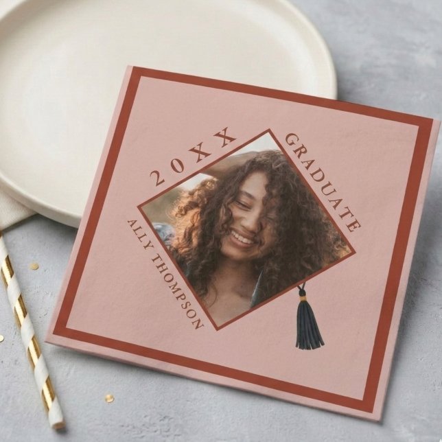 Modern Red Graduation Cap Photo Napkin (Modern Red Graduation Cap Photo Napkins)