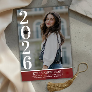 Modern Red Graduation Cap Senior Photo Invitation