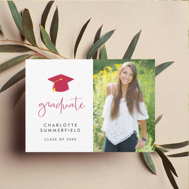 Modern Red Graduation Party Photo Invitation (Creator Uploaded)