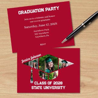 Modern Red Graduation Shape Photo Collage Party Invitation