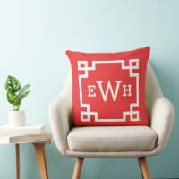Modern Red Greek Key Custom Monogram