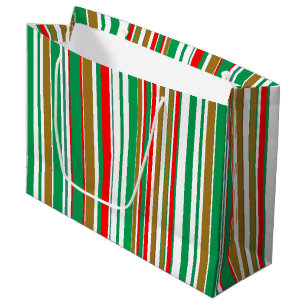 Modern Red Green and Gold Christmas Stripes Large Gift Bag