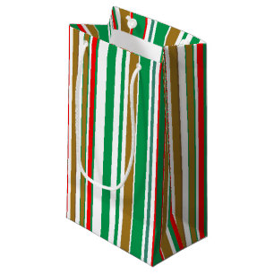 Modern Red Green and Gold Christmas Stripes Small Gift Bag