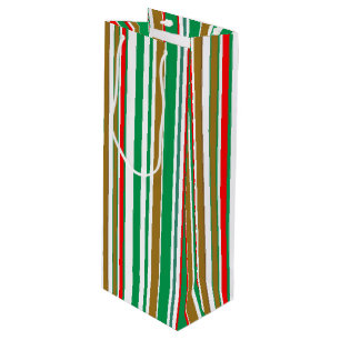 Modern Red Green and Gold Christmas Stripes Wine Gift Bag